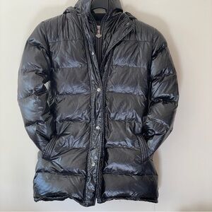 Appaman black shiny iridescent coat down hooded puffer girls zipper size 14